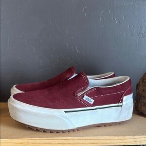 Vans Red and White Sneakers with Slip-On Platform Design